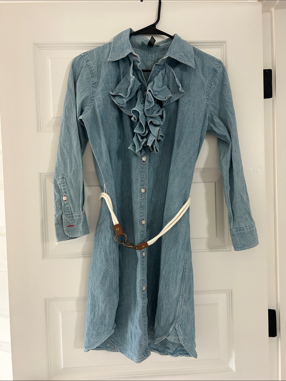 Ralph Lauren Light Blue Denim Ruffle Shirt Dress